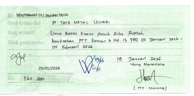 TML - Penyediaan Kontrakan Tukang Kamar 2 Oleh Bu Nunung Periode  5 Januari - 5 Februari 2026